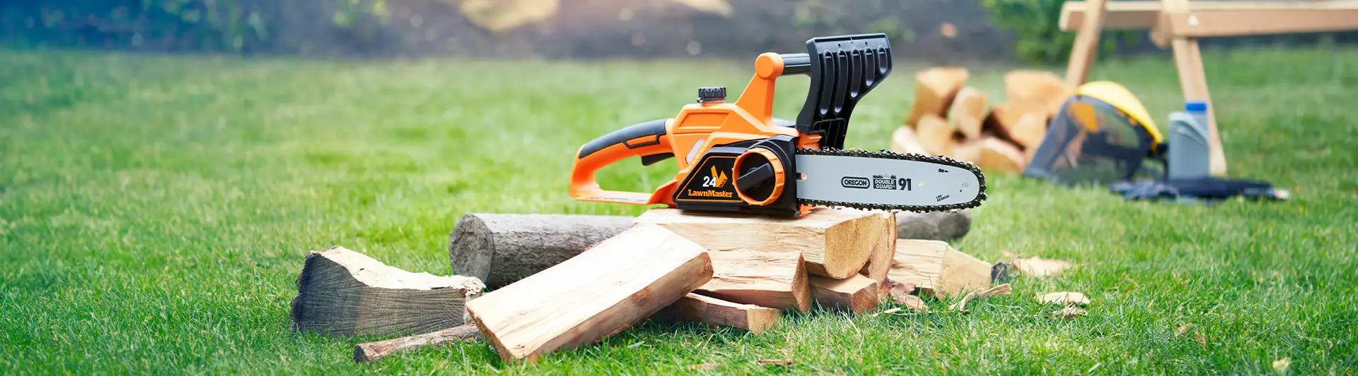 LawnMaster Chainsaw in a UK Garden