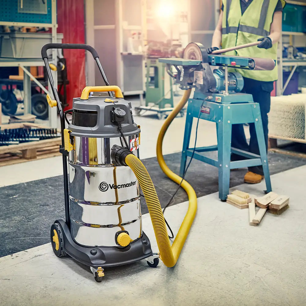 Vacmaster L38 L Class Vacuum in a workshop cleaning L Class materials using the Power Take Off Socket