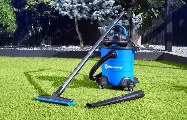 Vacmaster Garden and Outdoor Vacuum cleaner on artificial lawn in Irish garden