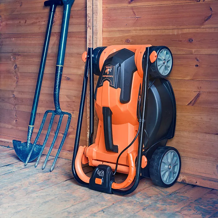 LawnMaster MX 24V 34cm Mower in an Irish Shed