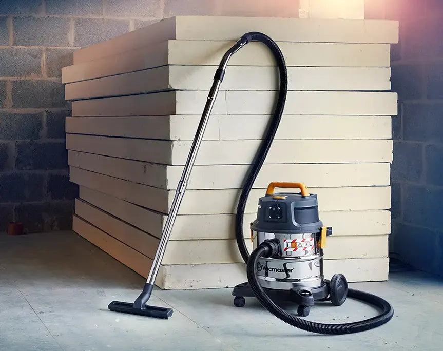 Vacmaster WD L20 Dust Extractor on construction site with insulation boards