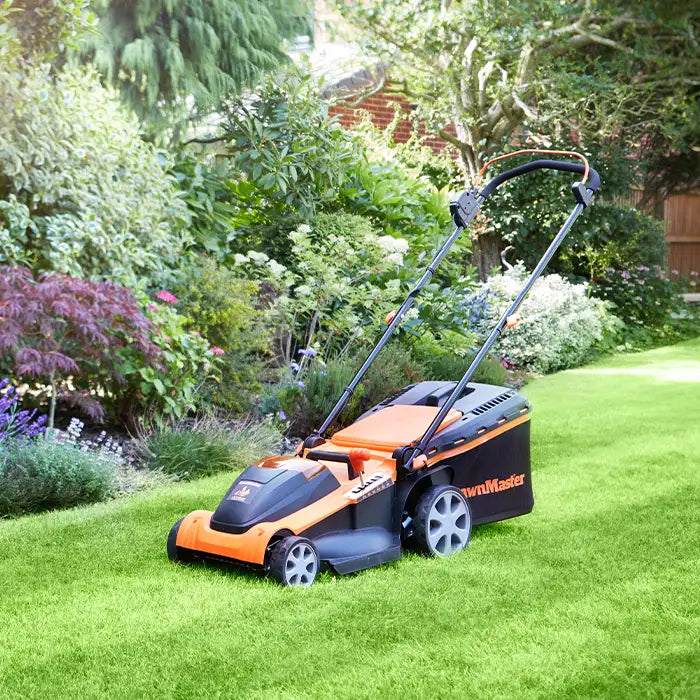 LawnMaster Cordless Lawn Mower on Irish Grass