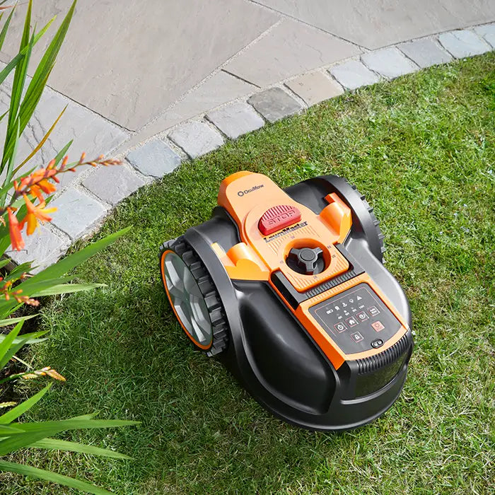OcuMow AMB16-400 on a lawn with a clearly defined border