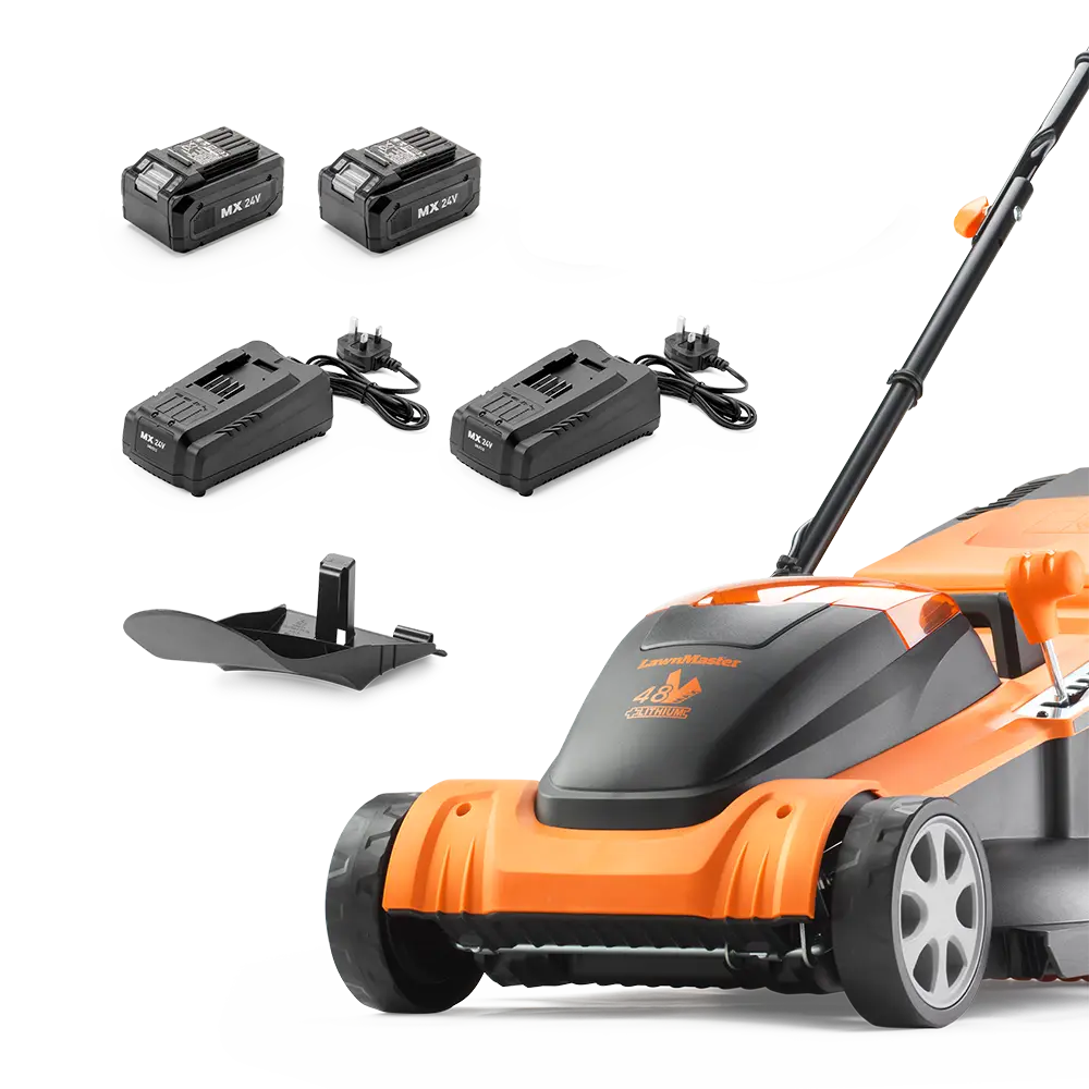 LawnMaster Cordless Lawn Mower 48V 41cm Li-ion Batteries and two chargers CLMF4841E-1