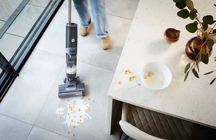 Vacmaster Hard Floor Cleaner  vacuuming and mopping up spilled cereal off tiled floor HA2203UK