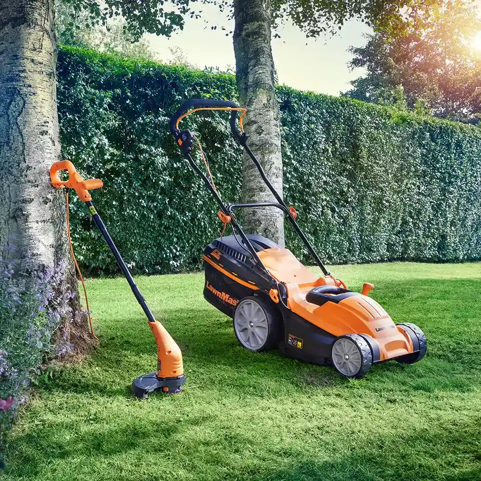 LawnMaster 1800W 40cm Electric Lawnmower and 25cm Grass Trimmer Set large garden