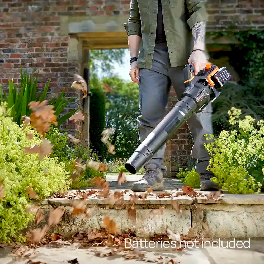 LawnMaster Axial leaf blower moving leaves in garden