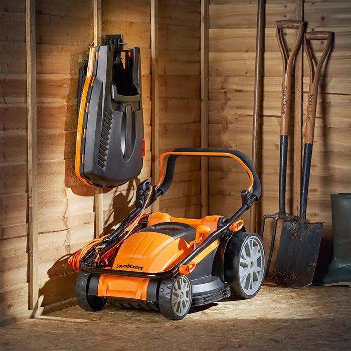 LawnMaster 40cm Electric Combo Mower in an Irish Shed