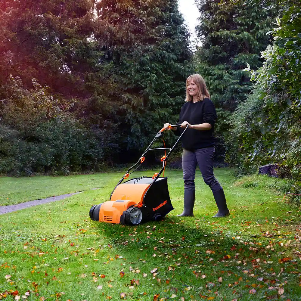 LawnMaster 2-in-1 Scarifier and Aerator on a an Irish lawn