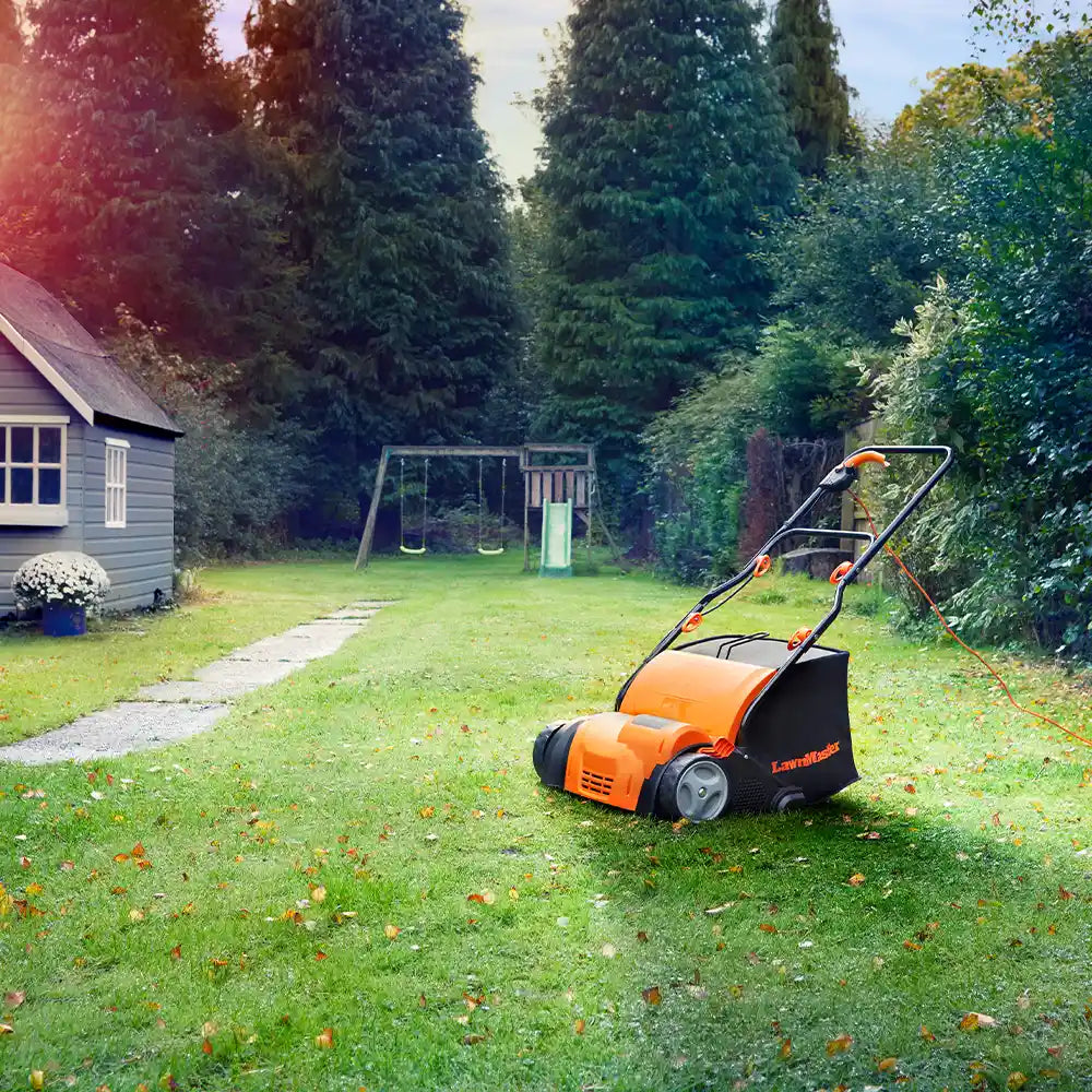 Electric Scarifier from LawnMaster on a an Irish lawn