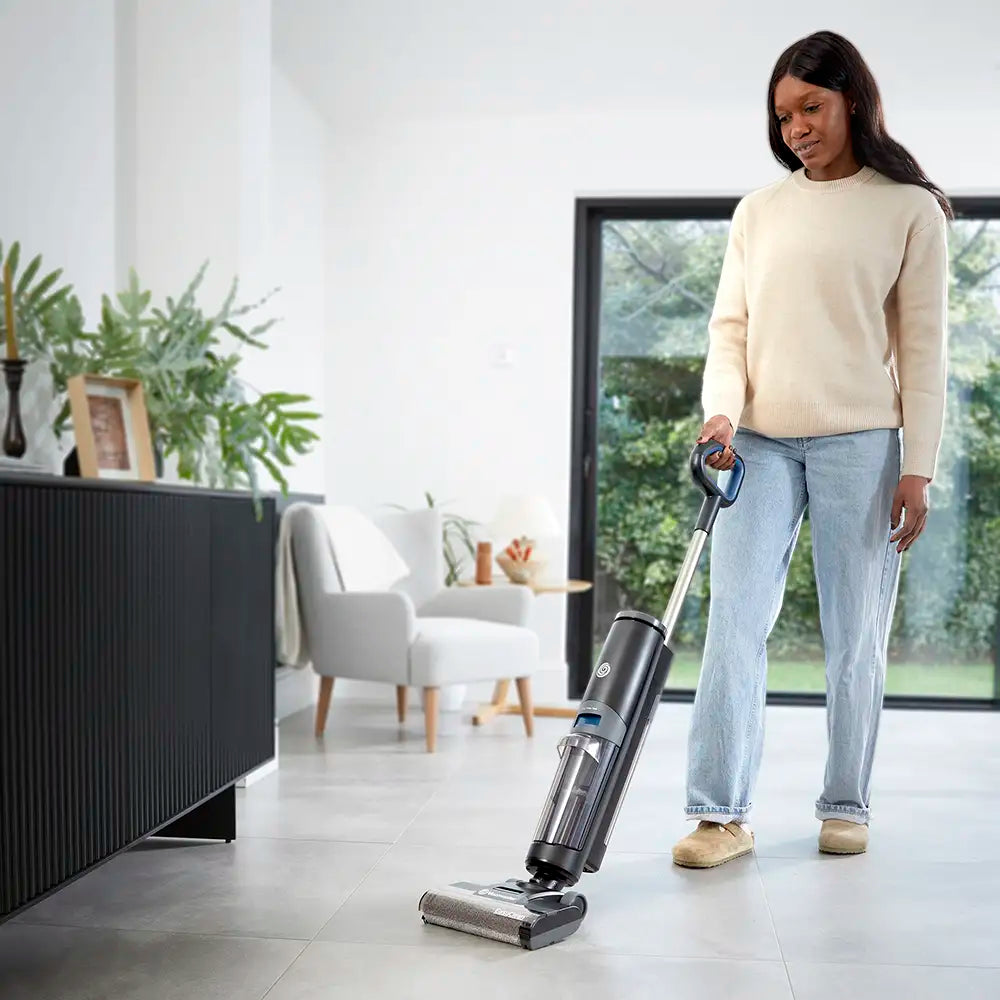 Vacmaster Hard Floor Cleaner HVA in open plan room cleaning tiled floor