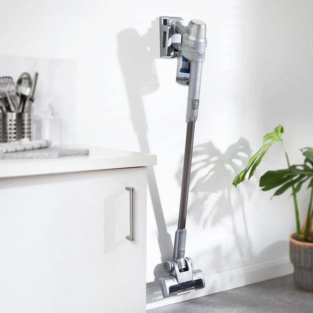 Vacmaster Orson Lite 24V Cordless Upright Vacuum hung on the wall in an Irish home